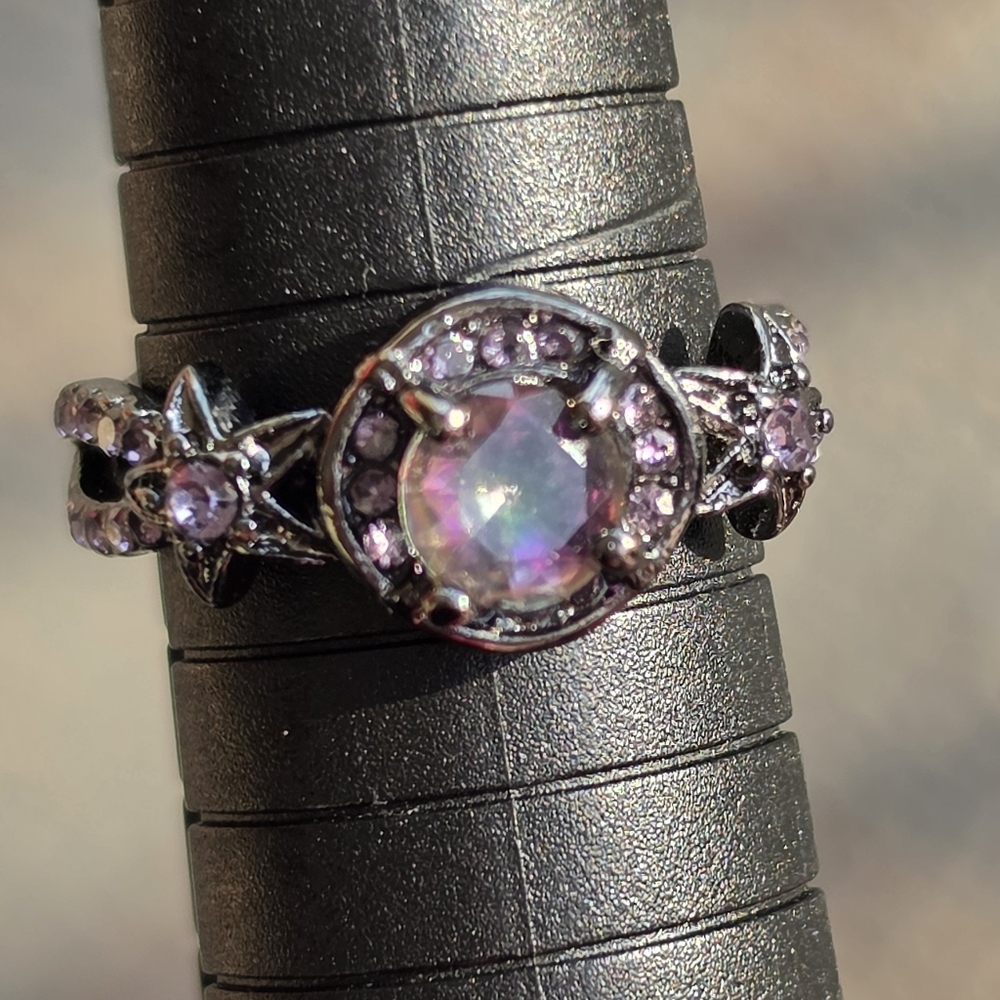 Mystic Topaz Halo Solitaire Ring
